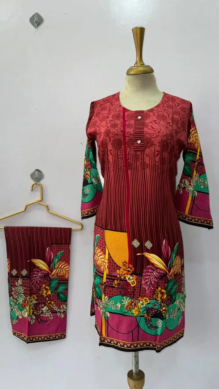 2 Pcs Women's Stitched Linen Printed Shirt And Trouser