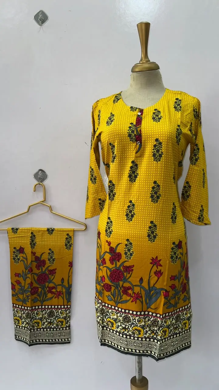 2 Pcs Women's Stitched Linen Printed Shirt And Trouser