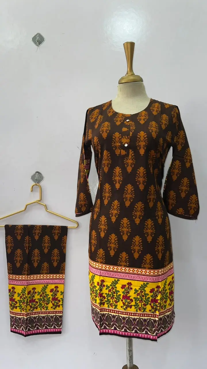 2 Pcs Women's Stitched Linen Printed Shirt And Trouser