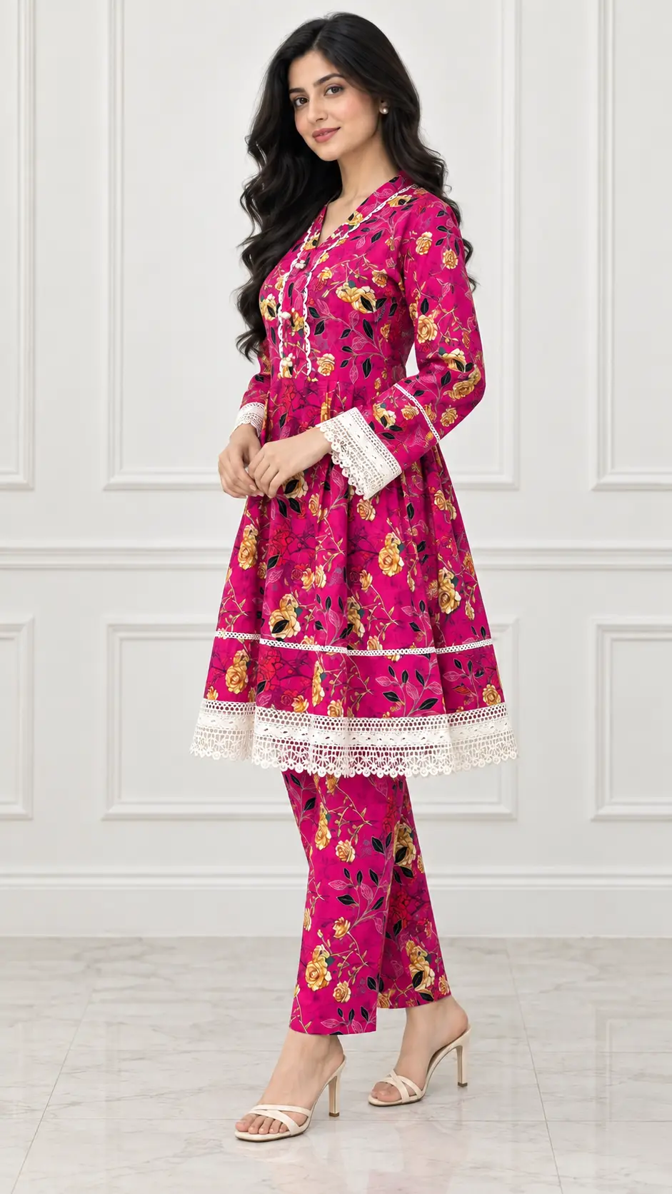 2 Pcs Women's Stitched Linen Printed Frock And Jacket