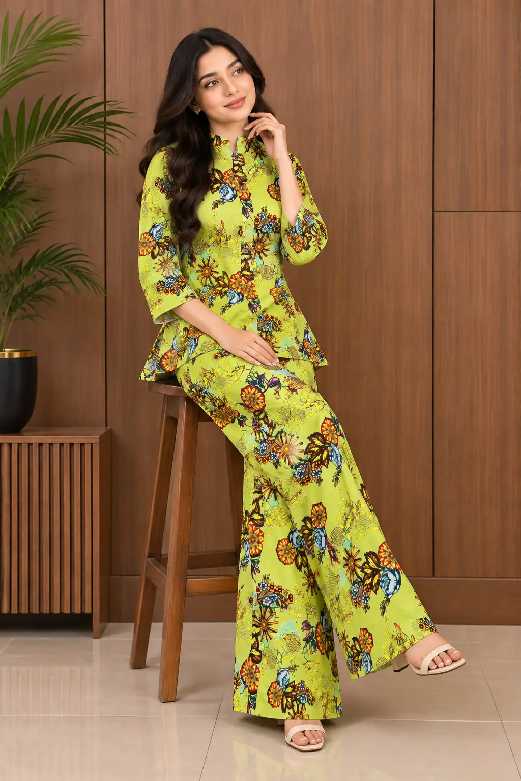 2 Pcs Women's Stitched Linen Printed Co-Ord Set