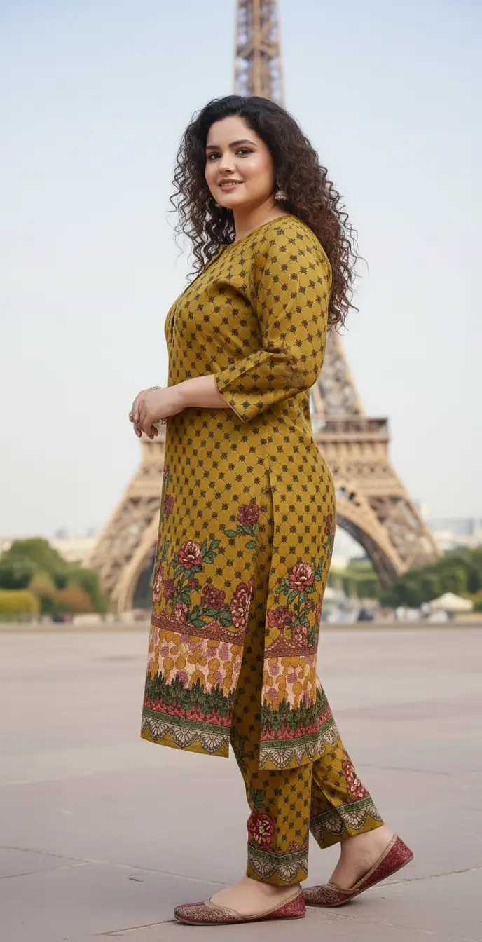 2 Pcs Women's Stitched Linen Printed Shirt And SHALWAR