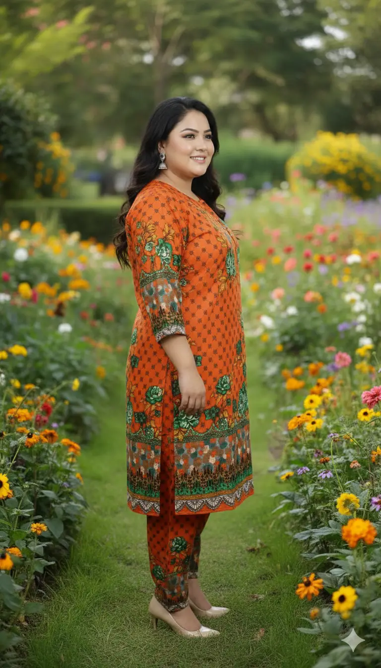2 Pcs Women's Stitched Linen Printed Shirt And  SHALWAR