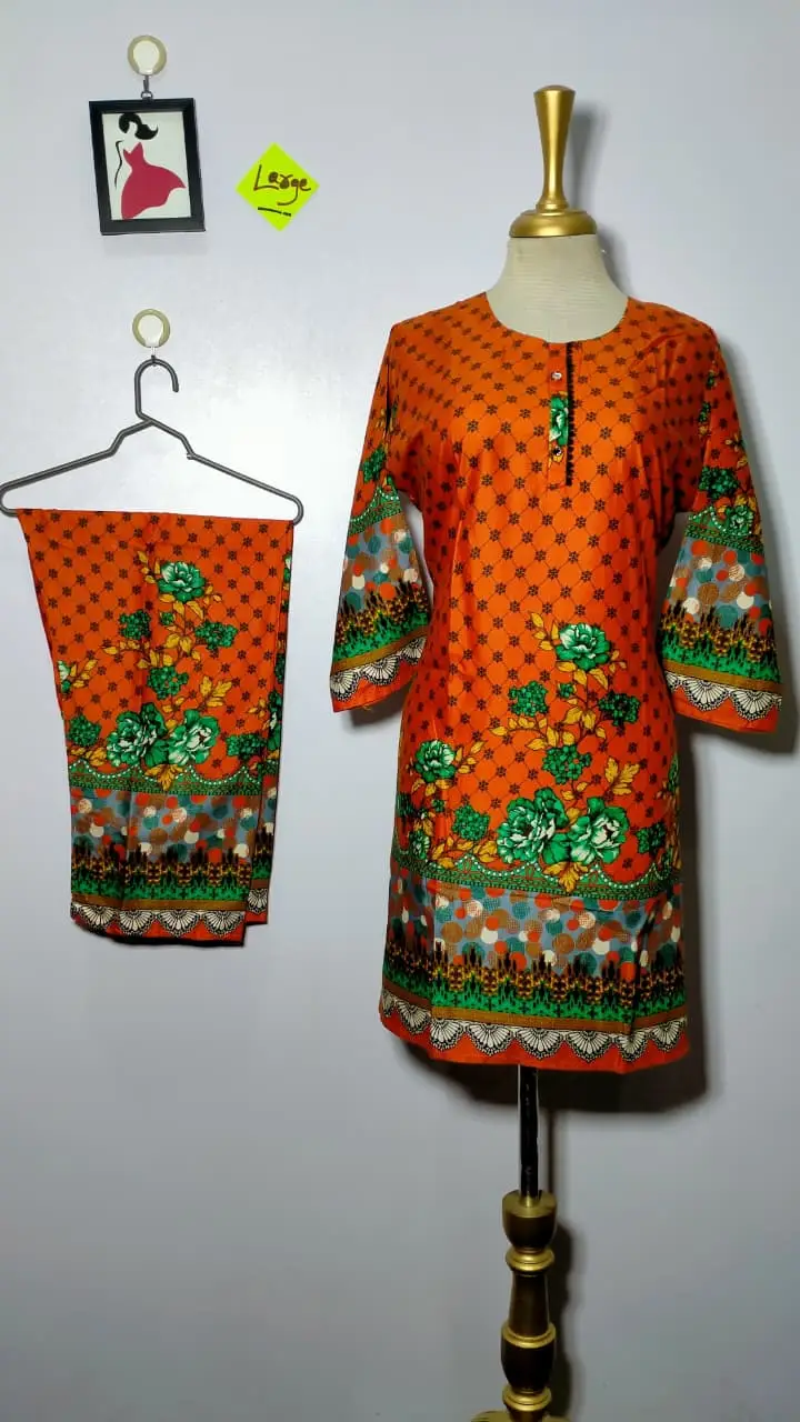 2 Pcs Women's Stitched Linen Printed Shirt And  SHALWAR