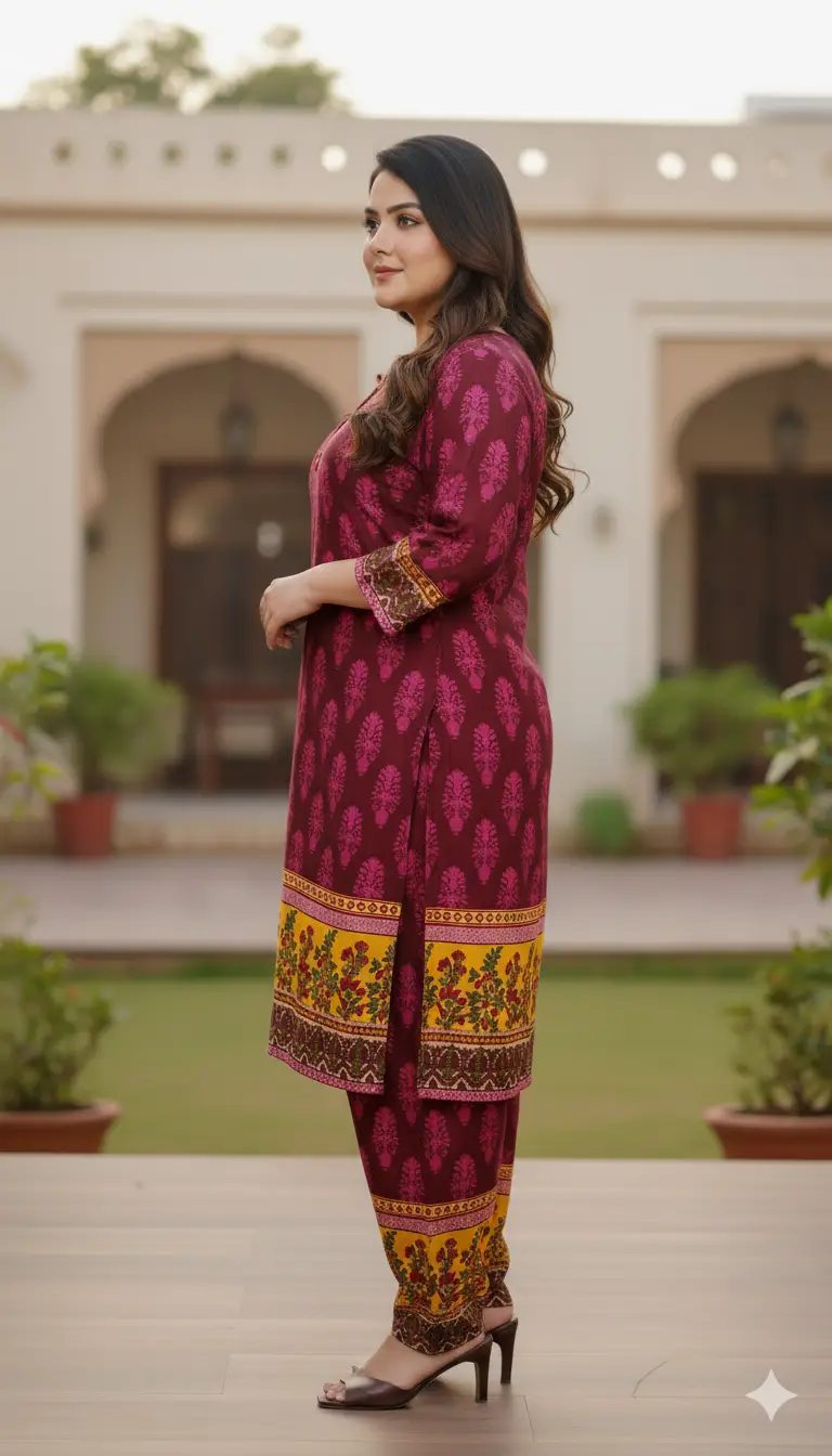 2 Pcs Women's Stitched Linen Printed Shirt And  SHALWAR