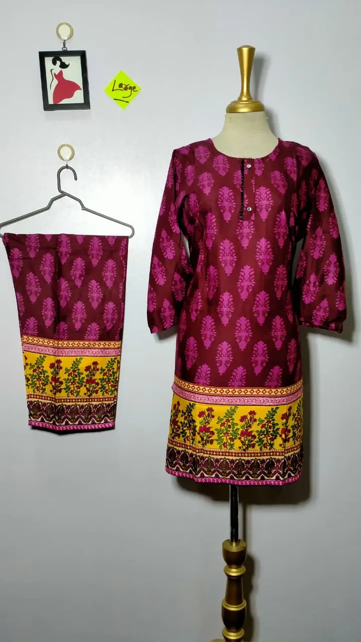 2 Pcs Women's Stitched Linen Printed Shirt And  SHALWAR