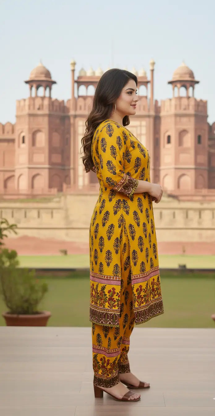 2 Pcs Women's Stitched Linen Printed Shirt And SHALWAR