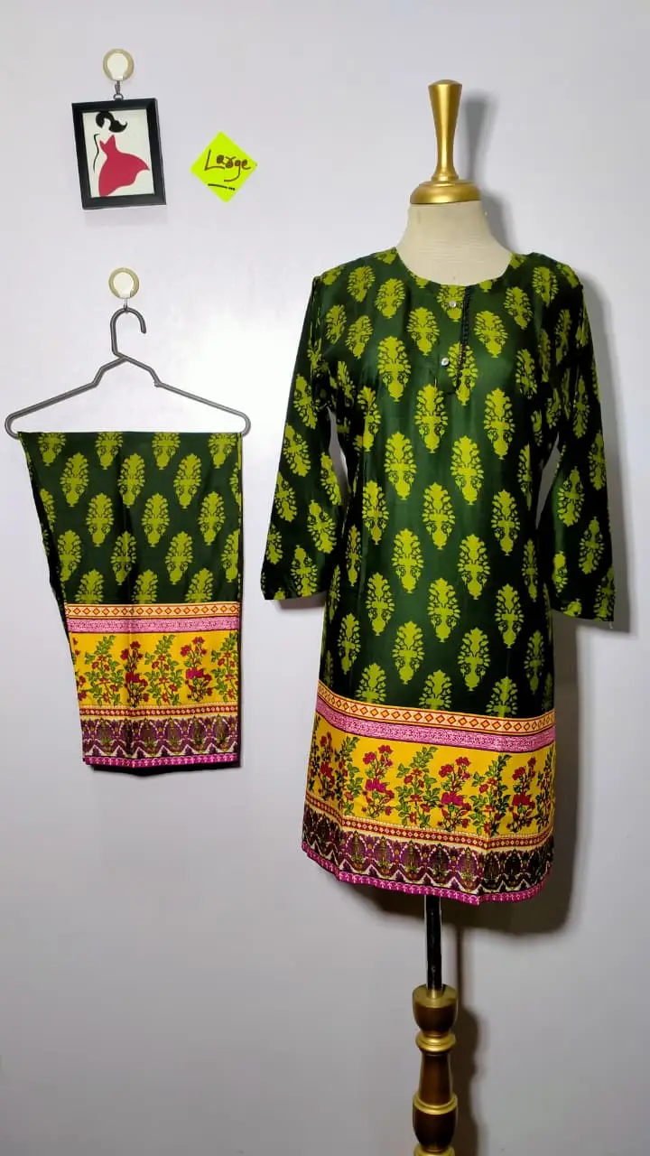 2 Pcs Women's Stitched Linen Printed Shirt And  SHALWAR