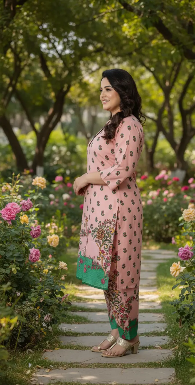 2 Pcs Women's Stitched Linen Printed Shirt And  SHALWAR