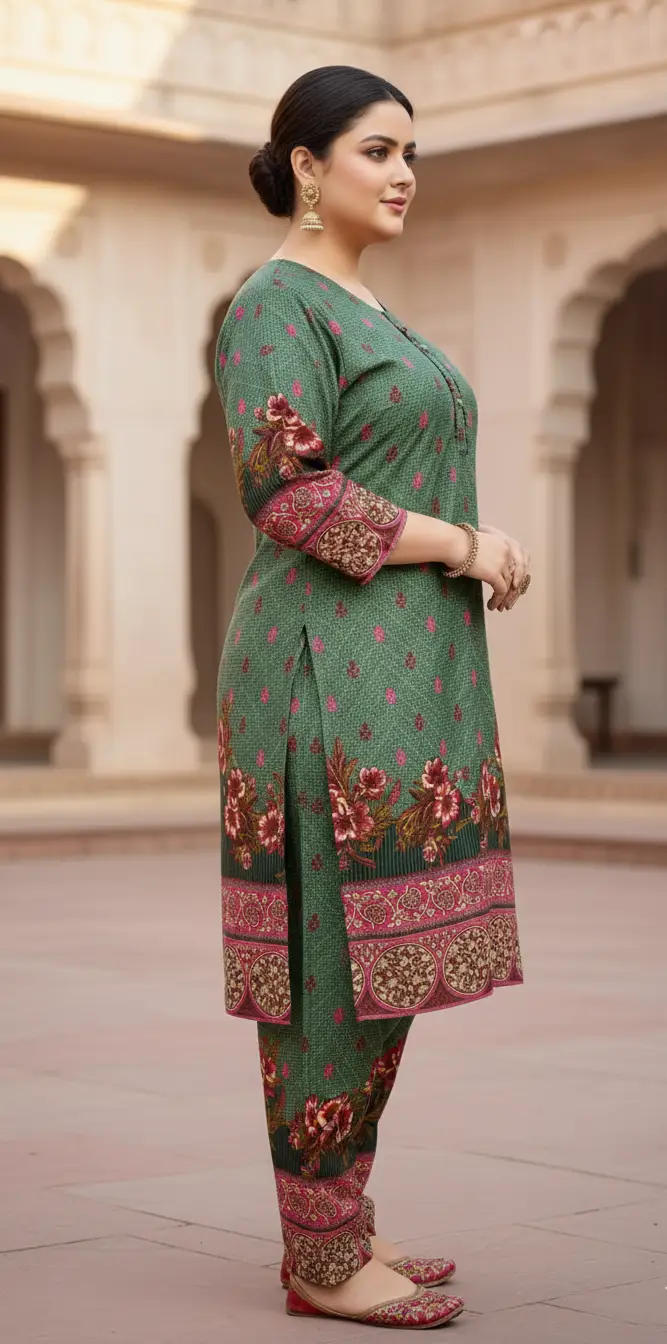 2 Pcs Women's Stitched Linen Printed Shirt And  SHALWAR