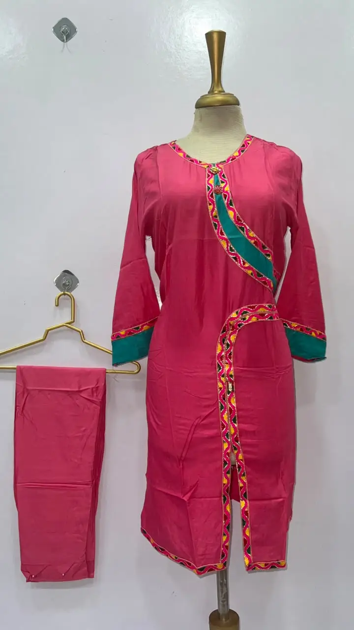 2 Pcs Women's Stitched Linen Plain Shirt And Trouser