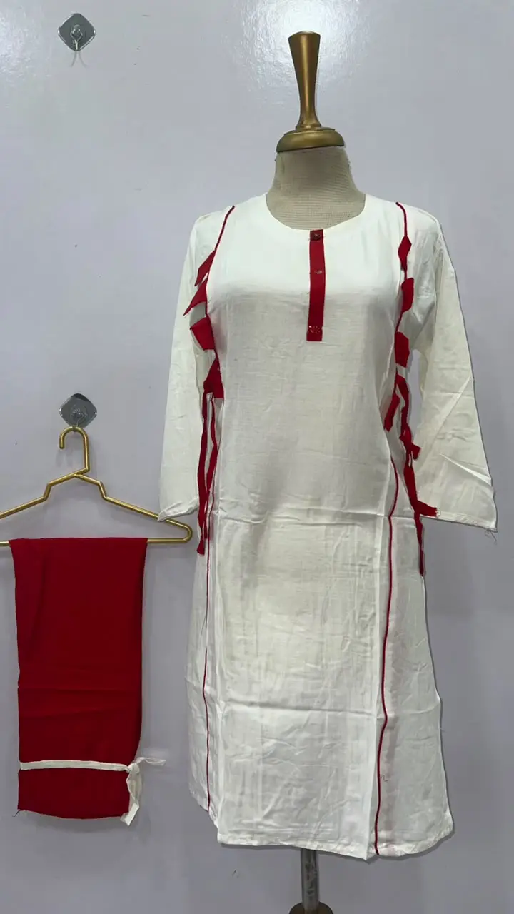2 Pcs Women's Stitched Linen Plain Shirt And Trouser