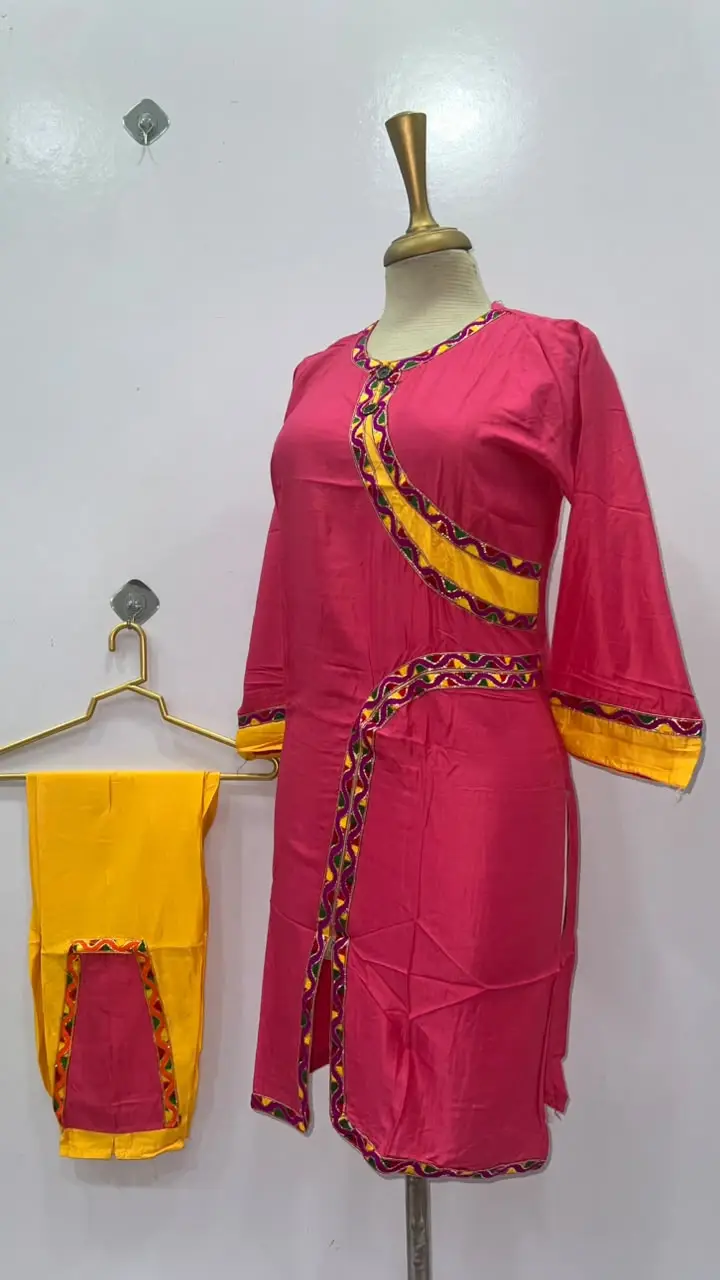 2 Pcs Women's Stitched Linen Plain Shirt And Trouser