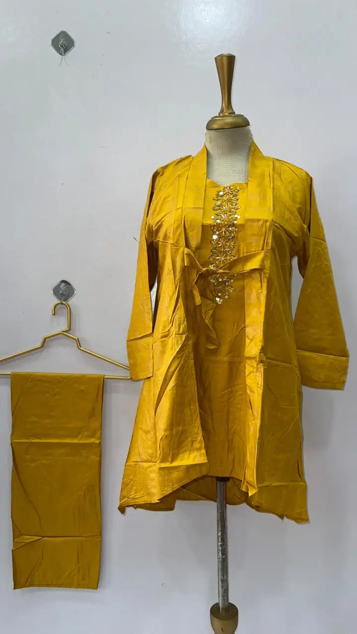 3 Pcs Women's Stitched Linen Hand Work Gown Set