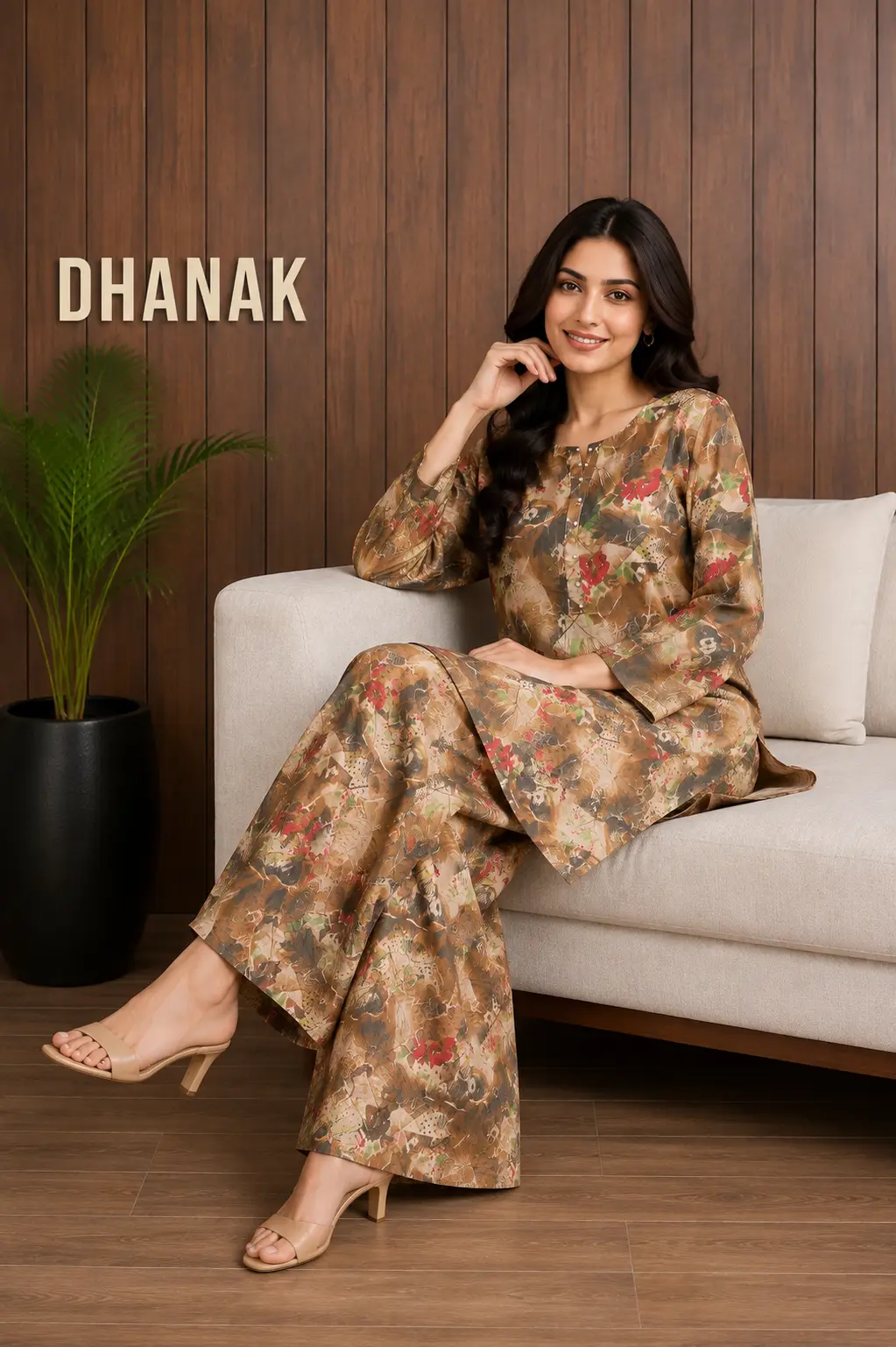 2 Pcs Women's Stitched Dhanak Printed Shirt And Trouser