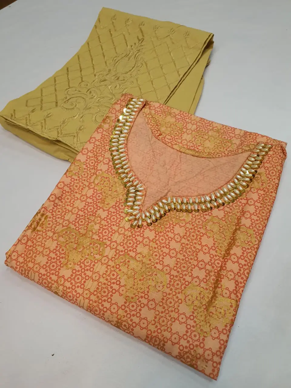 2 Pcs Women's Stitched Cotton Gota Work Frock And Trouser