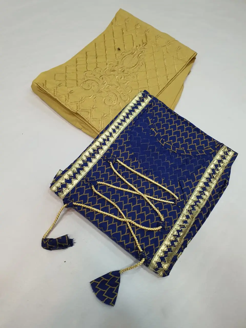 2 Pcs Women's Stitched Cotton Gota Work Frock And Trouser