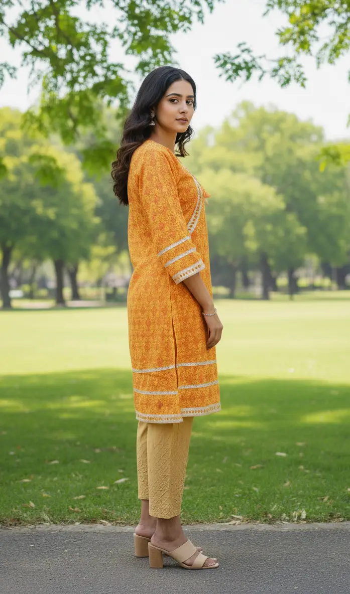 2 Pcs Women's Stitched Cotton Gota Work Frock And Trouser