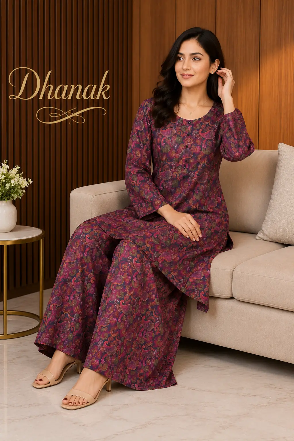 2 Pcs Women's Stitched Dhanak Printed Shirt And Trouser