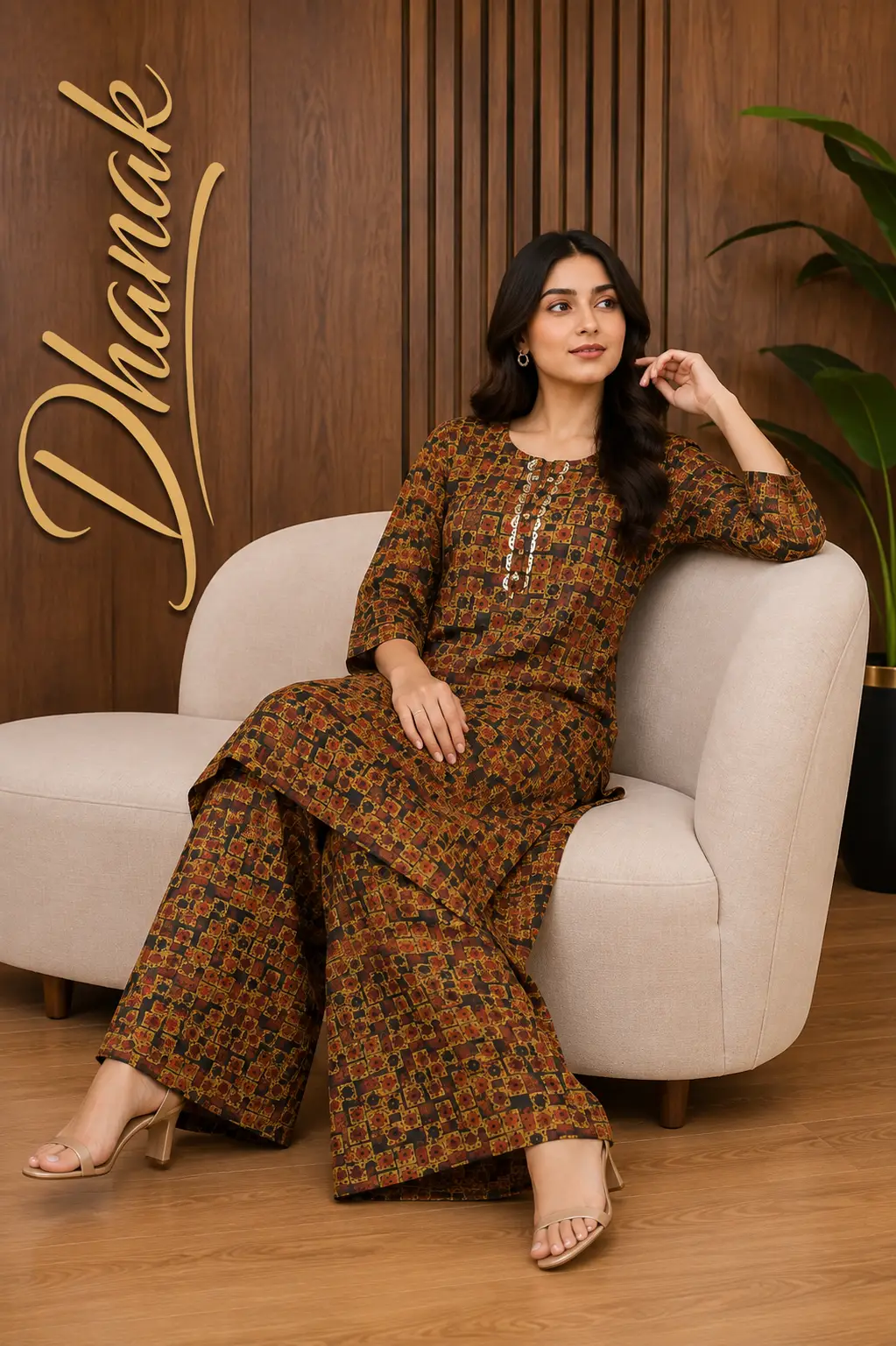 2 Pcs Women's Stitched Dhanak Printed Shirt And Trouser