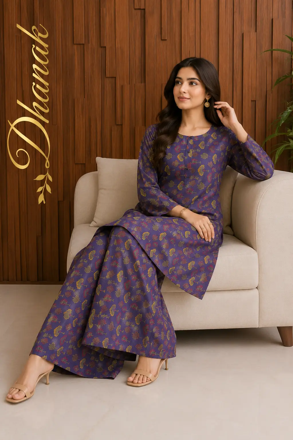 2 Pcs Women's Stitched Dhanak Printed Shirt And Trouser