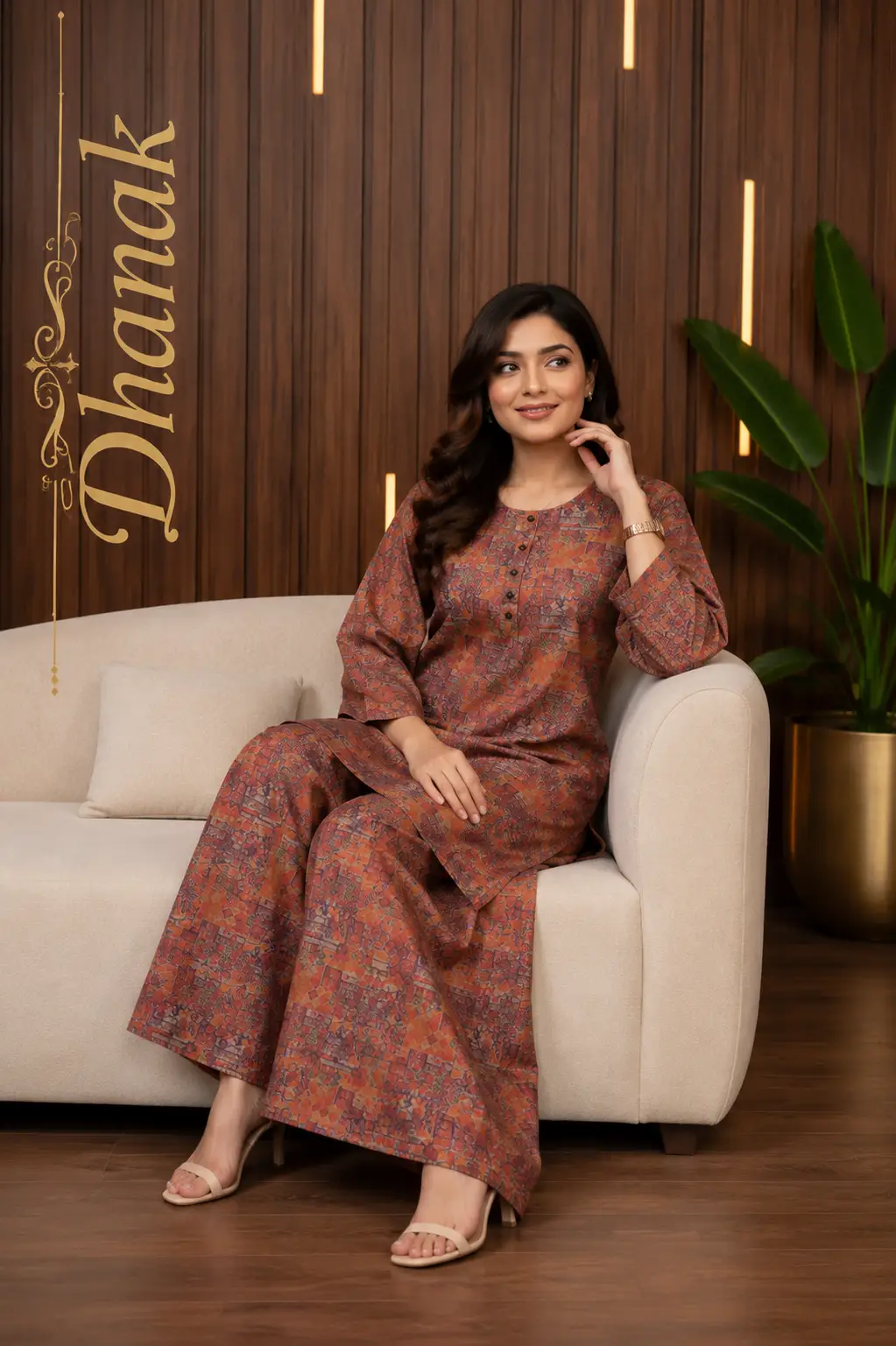 2 Pcs Women's Stitched Dhanak Printed Shirt And Trouser