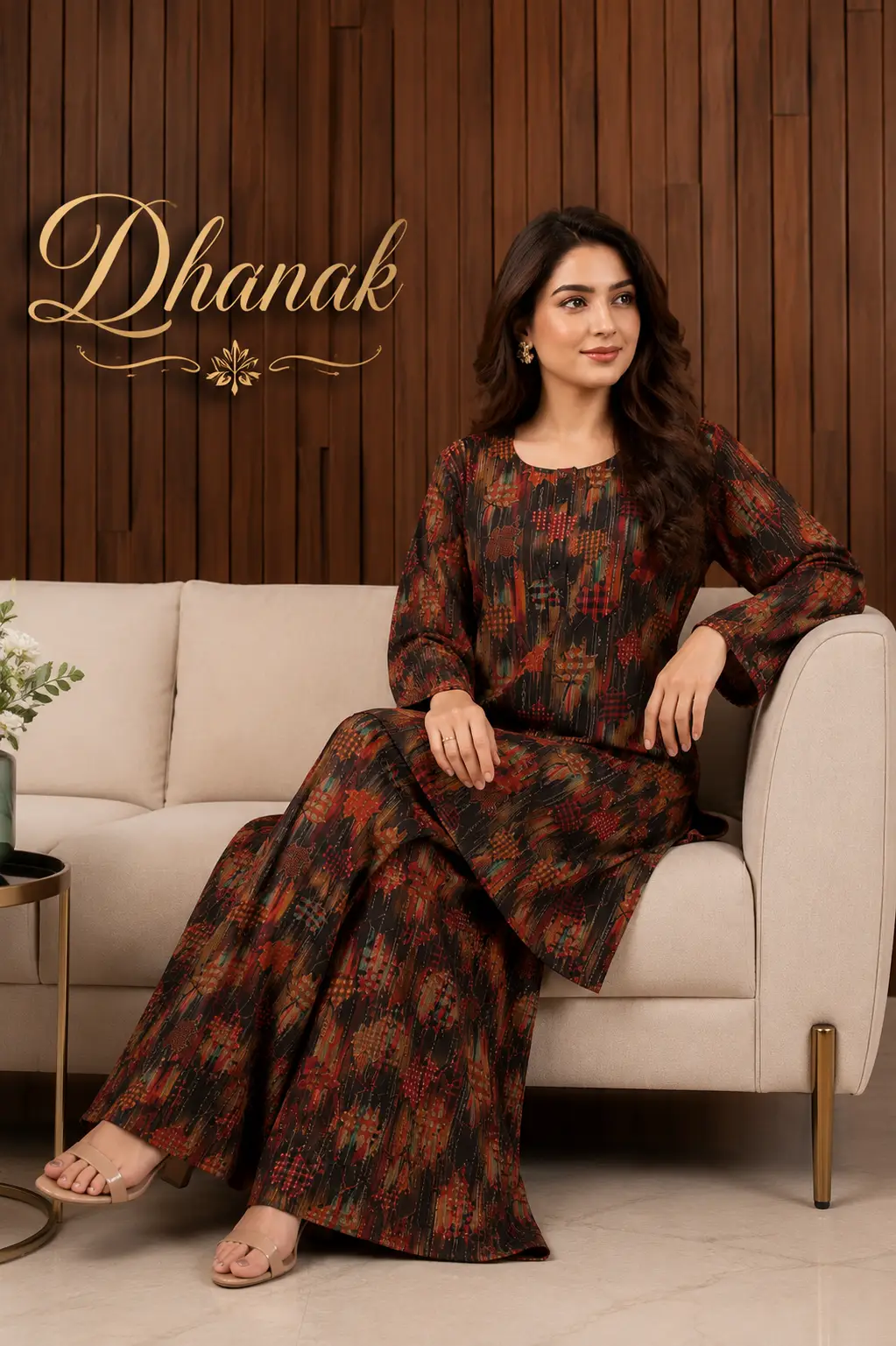 2 Pcs Women's Stitched Dhanak Printed Shirt And Trouser