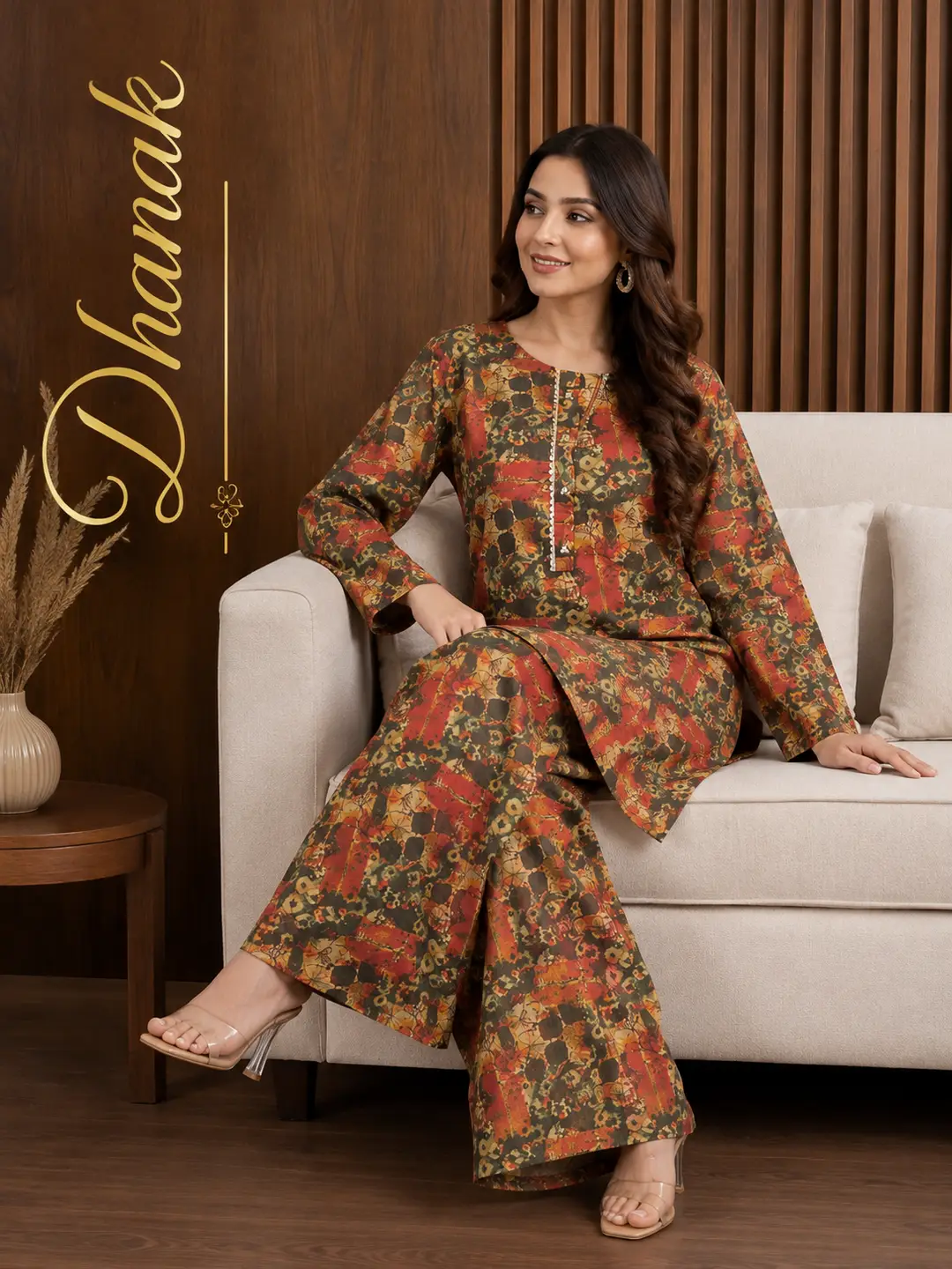 2 Pcs Women's Stitched Dhanak Printed Shirt And Trouser
