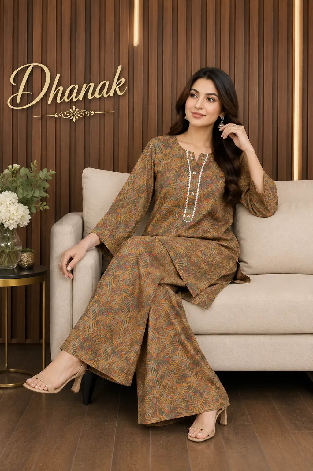 2 Pcs Women's Stitched Dhanak Printed Shirt And Trouser