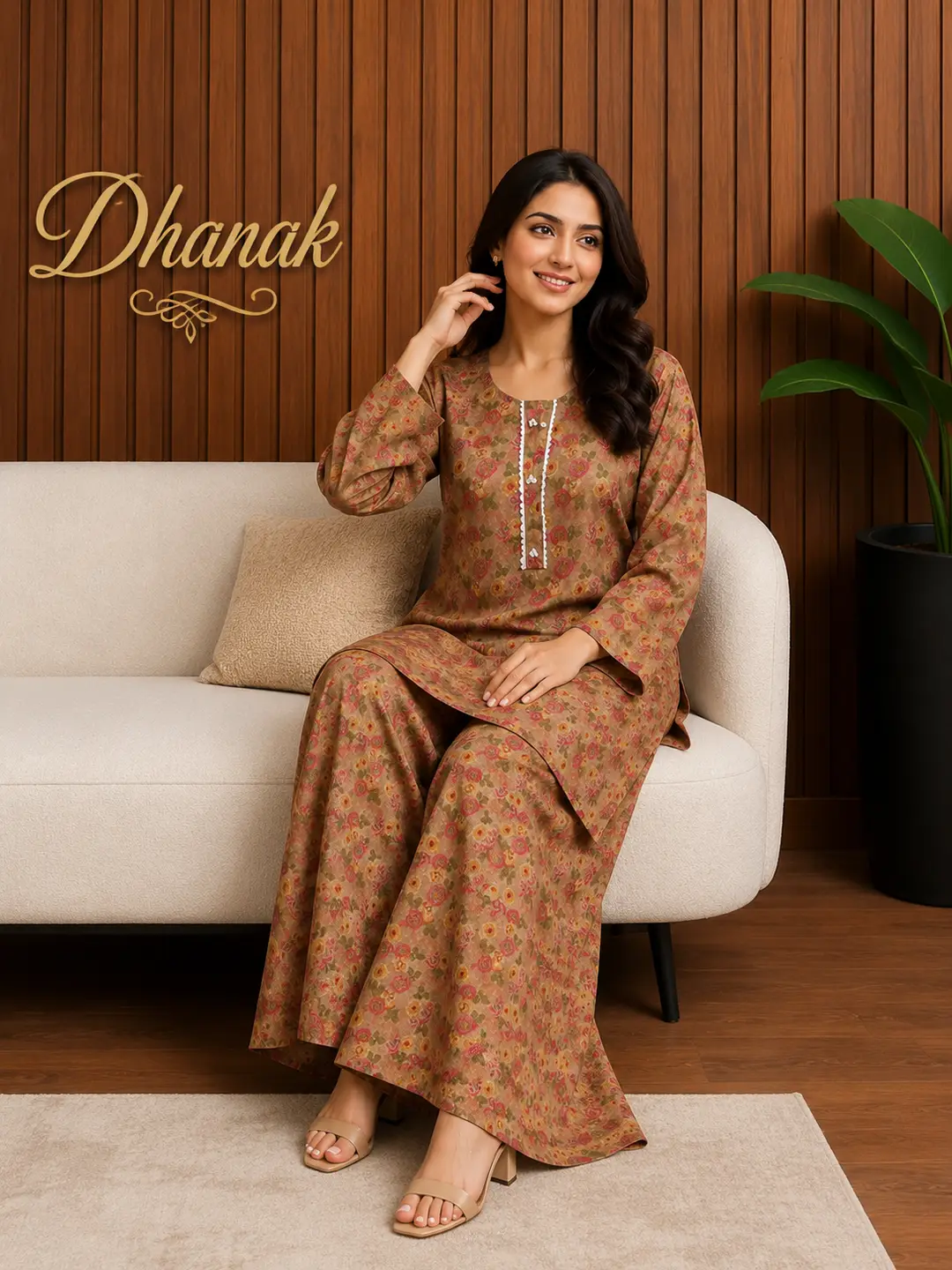 2 Pcs Women's Stitched Dhanak Printed Shirt And Trouser