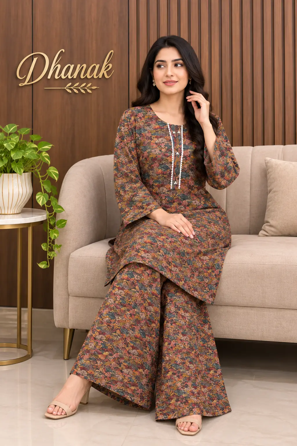 2 Pcs Women's Stitched Dhanak Printed Shirt And Trouser