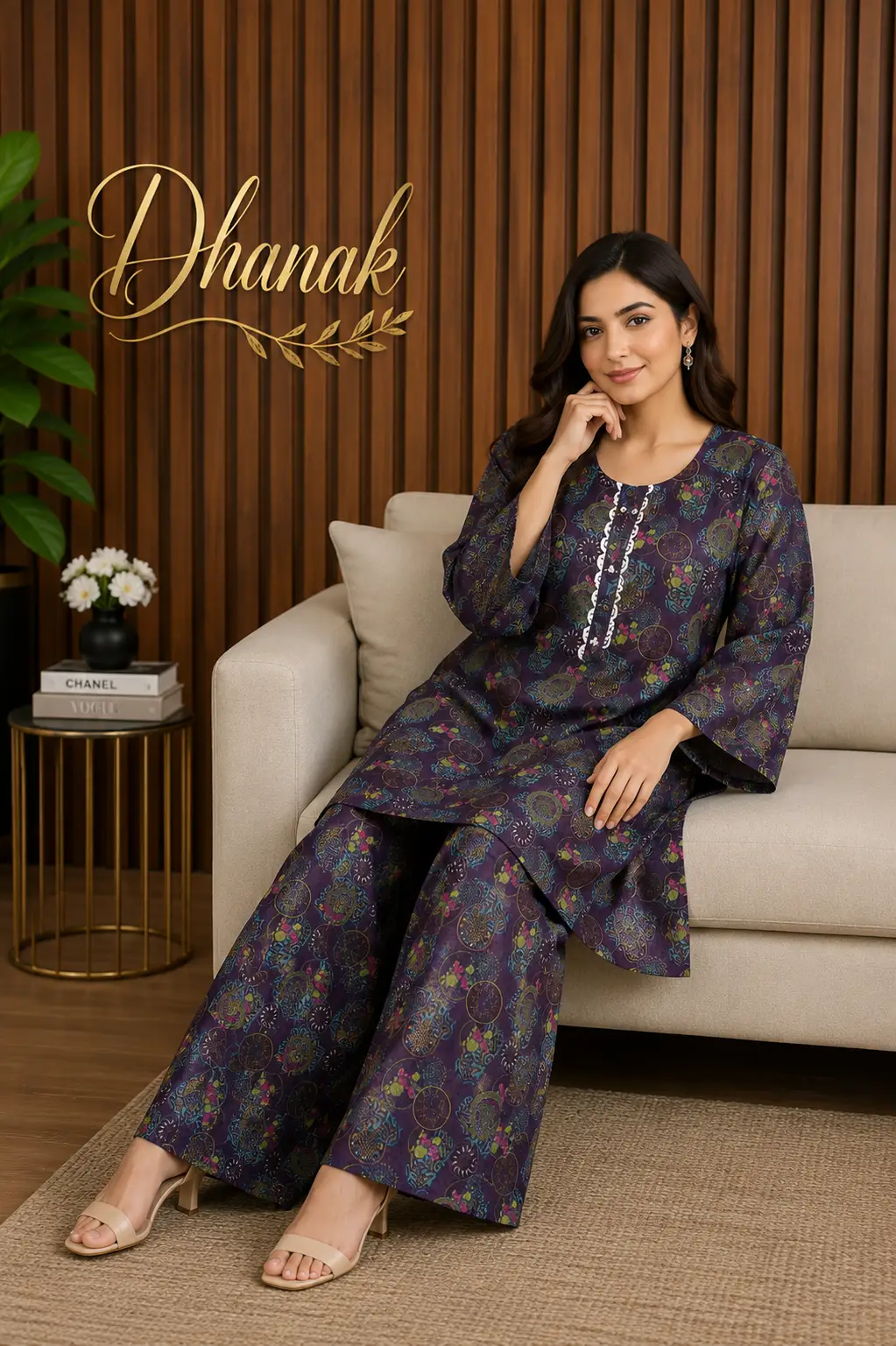 2 Pcs Women's Stitched Dhanak Printed Shirt And Trouser