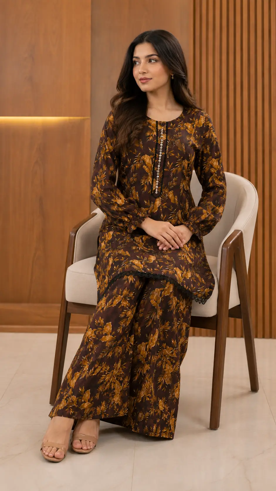 2 Pcs Women's Stitched Khaddar Dress with Mirror Neck