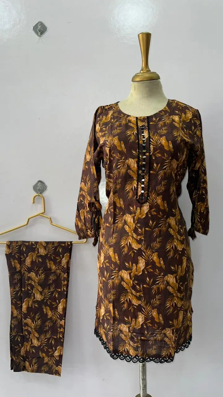 2 Pcs Women's Stitched Khaddar Dress with Mirror Neck