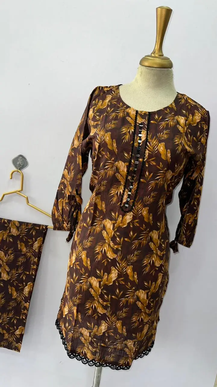 2 Pcs Women's Stitched Khaddar Dress with Mirror Neck