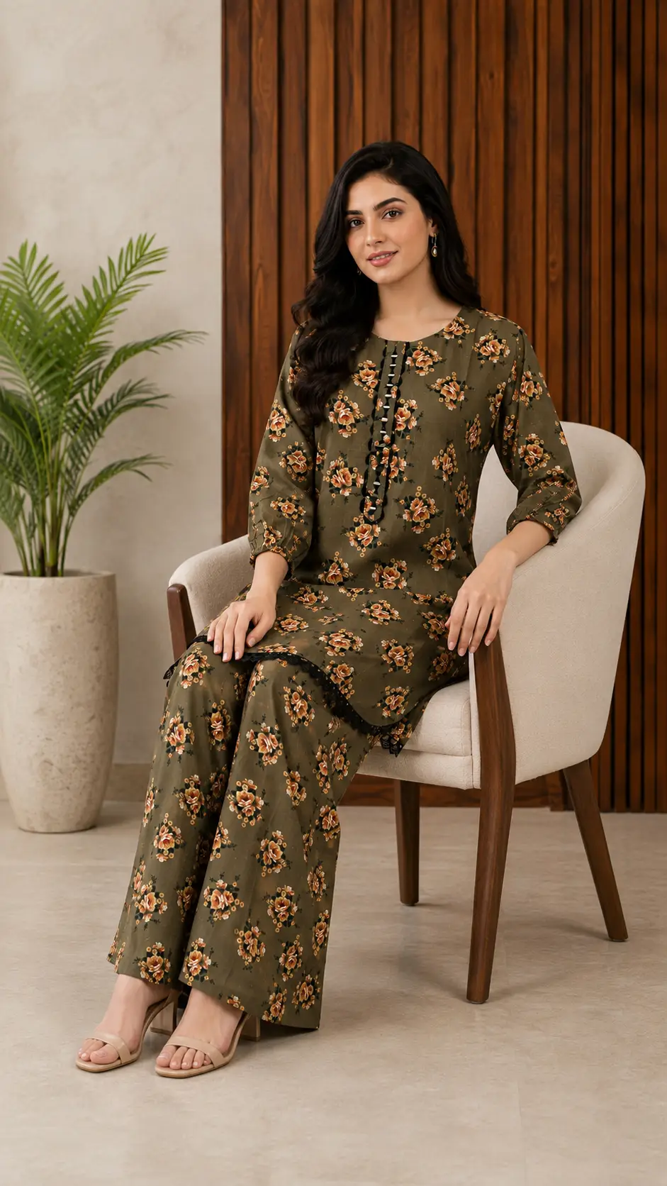 2 Pcs Women's Stitched Khaddar Dress with Mirror Neck