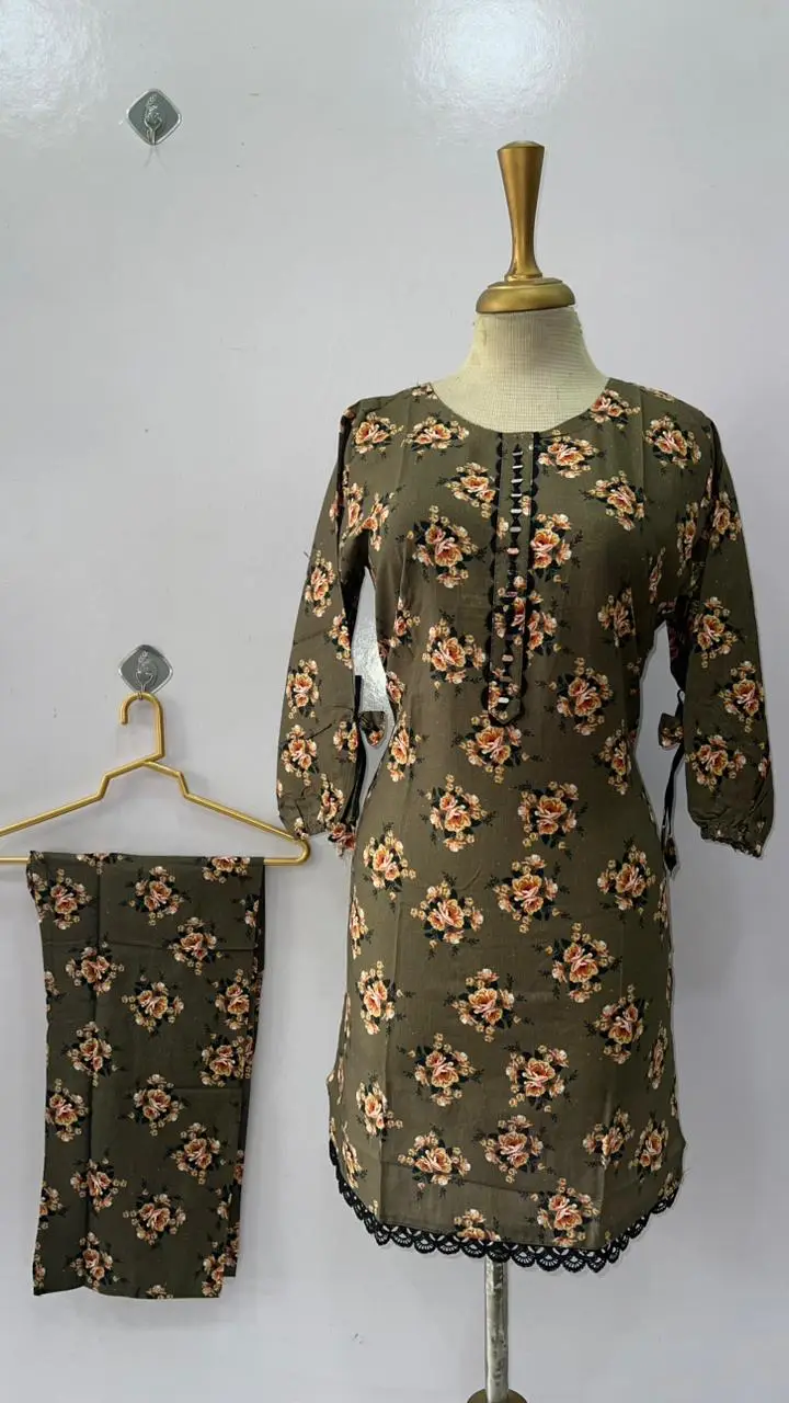2 Pcs Women's Stitched Khaddar Dress with Mirror Neck