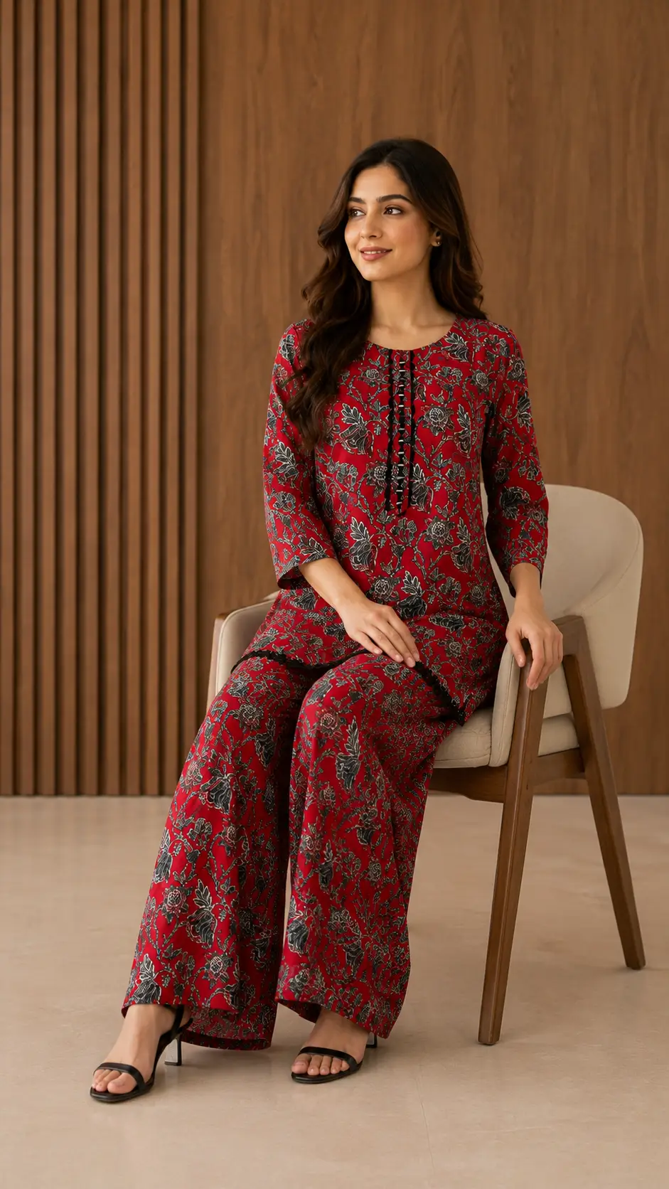 2 Pcs Women's Stitched Khaddar Dress with Mirror Neck
