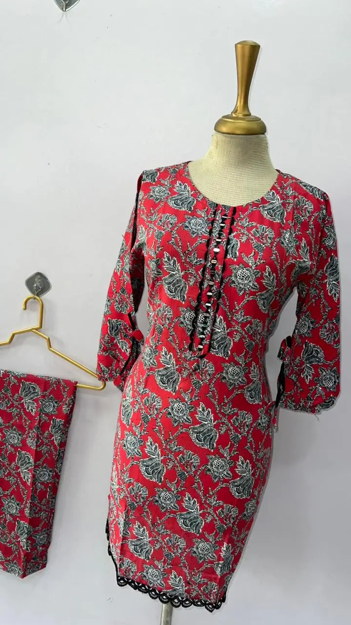 2 Pcs Women's Stitched Khaddar Dress with Mirror Neck