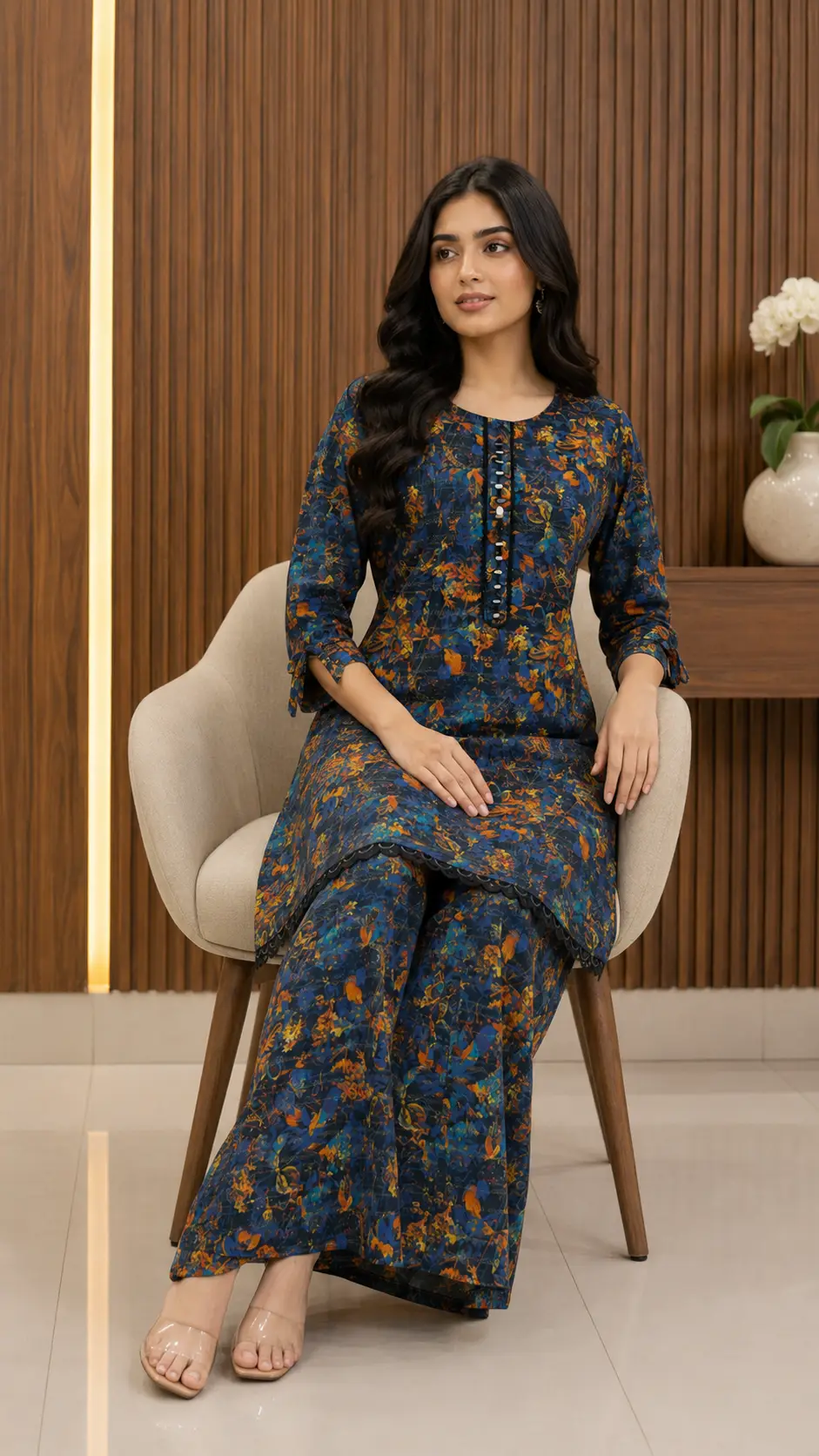 2 Pcs Women's Stitched Khaddar Dress with Mirror Neck