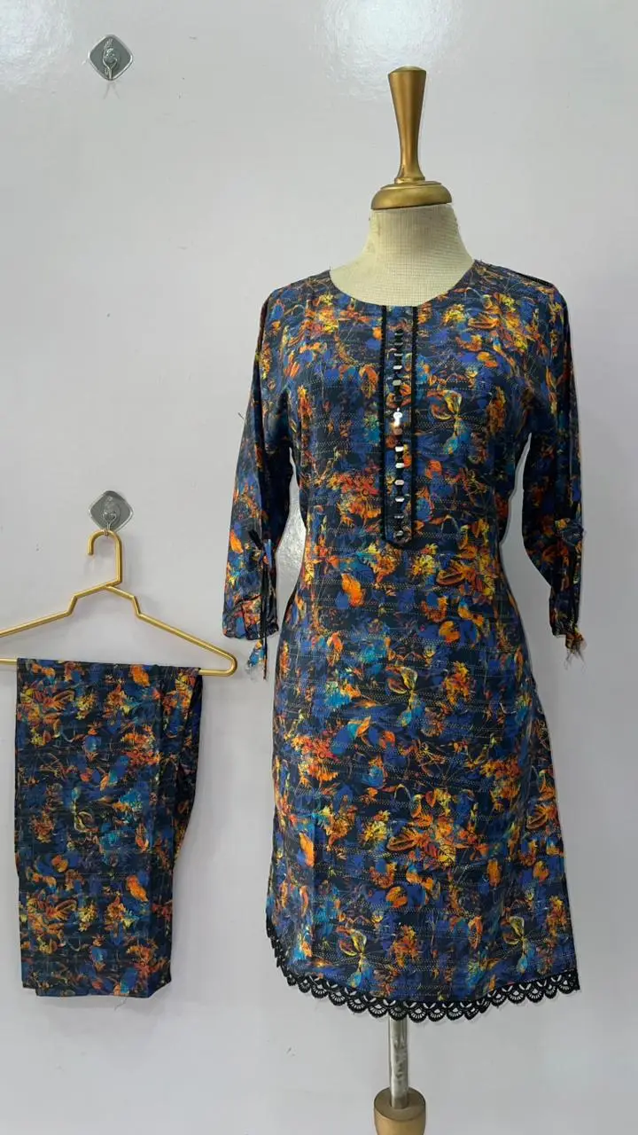 2 Pcs Women's Stitched Khaddar Dress with Mirror Neck