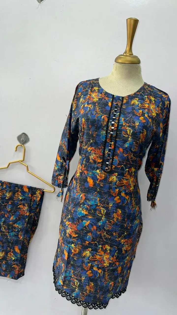 2 Pcs Women's Stitched Khaddar Dress with Mirror Neck