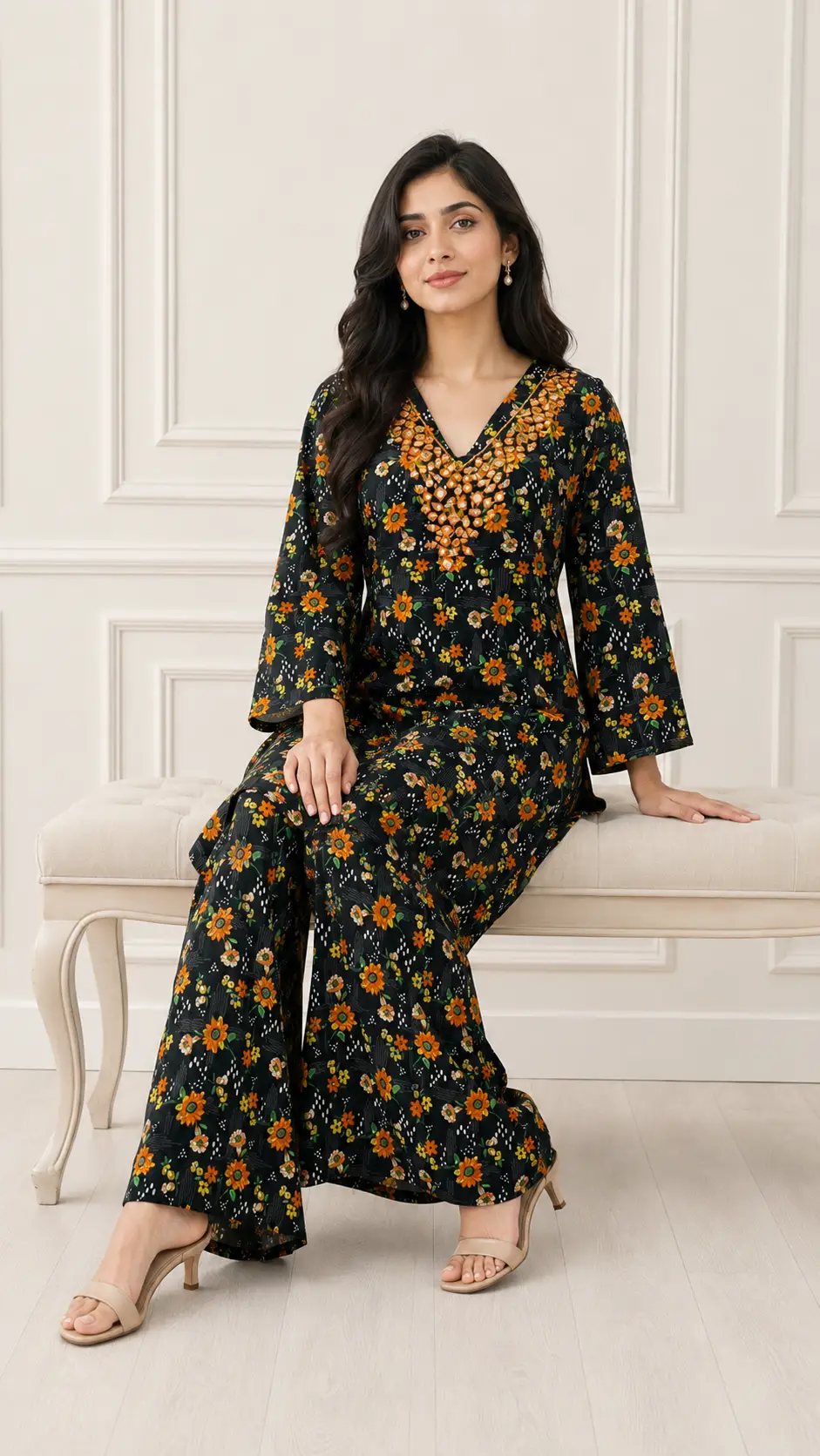 2 Pcs Women's Stitched Khaddar Printed Shirt And Trouser