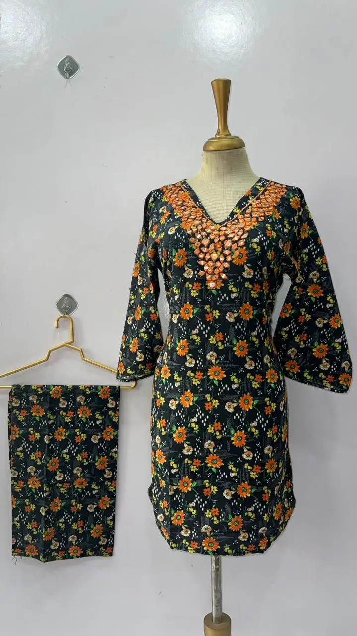 2 Pcs Women's Stitched Khaddar Printed Shirt And Trouser