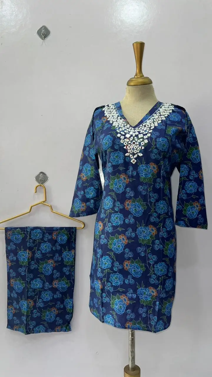 2 Pcs Women's Stitched Khaddar Dress with Heavy Mirror Neck