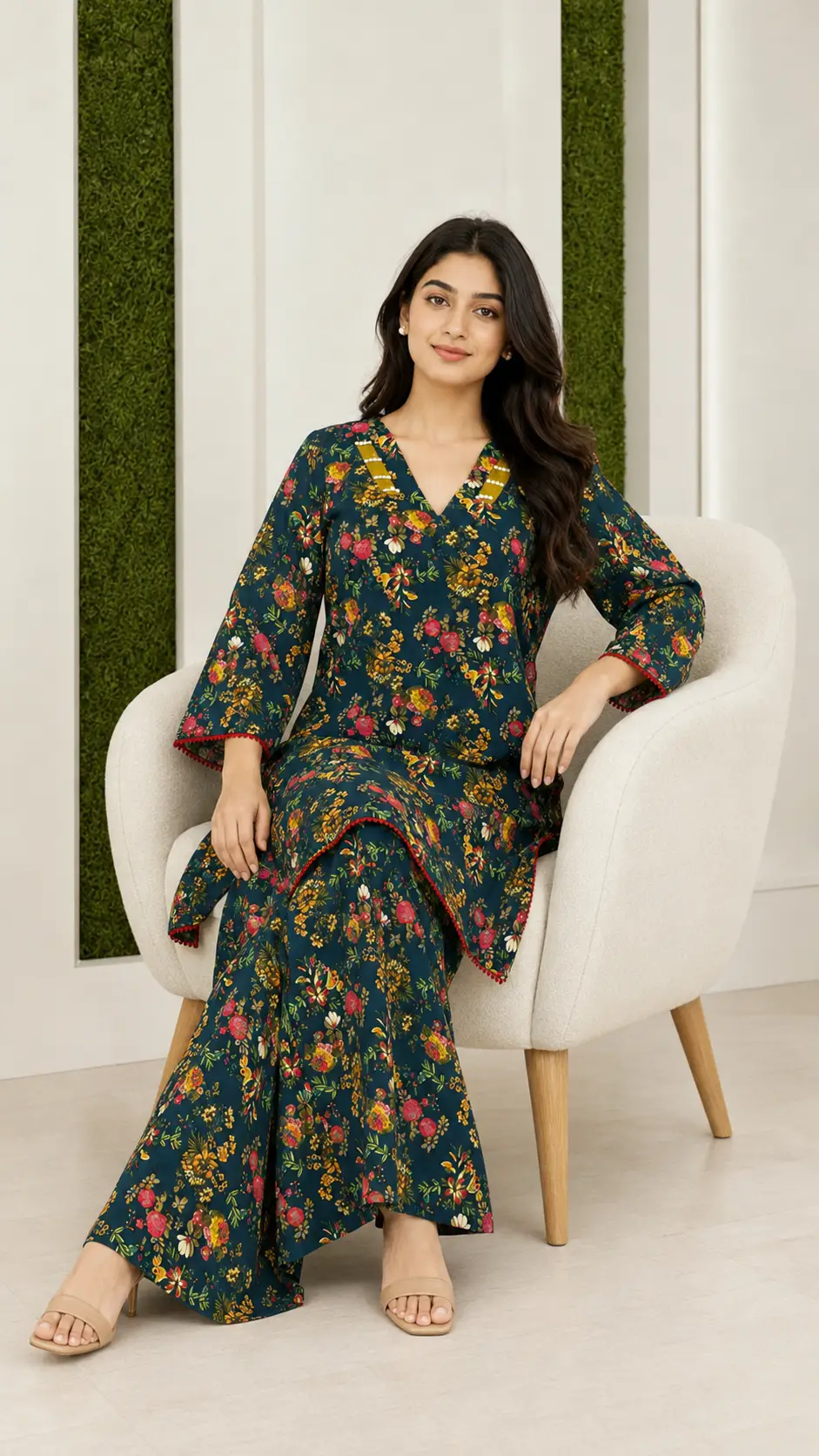 2 Pcs Women's Stitched Khaddar Printed Shirt And Trouser