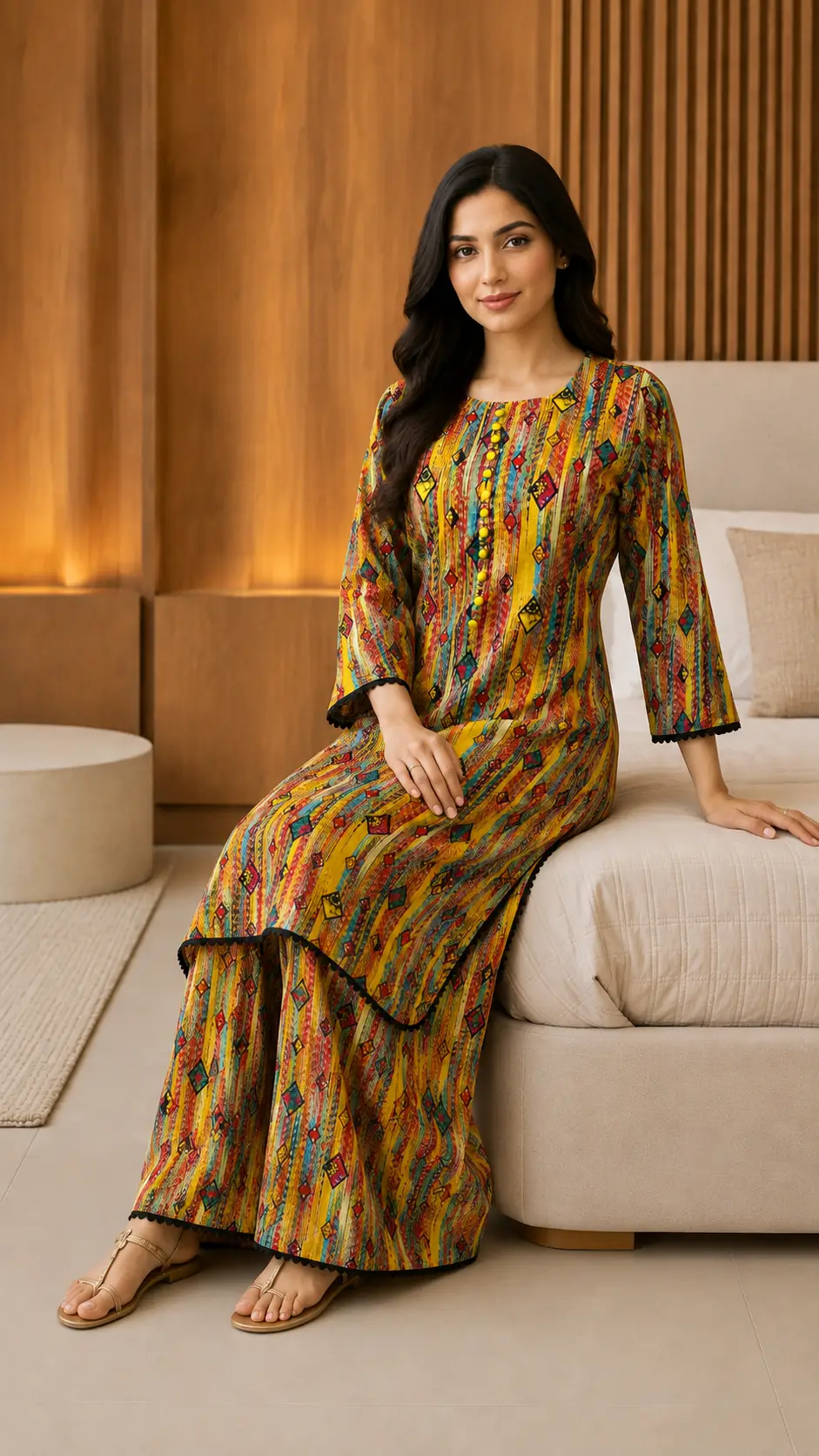 2 Pcs Women's Stitched Bin Saeed Khaddar Dress Long Length