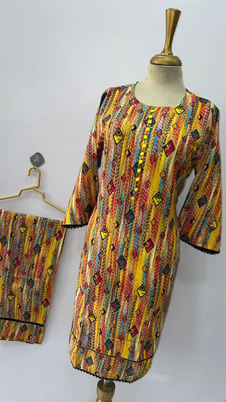 2 Pcs Women's Stitched Bin Saeed Khaddar Dress Long Length