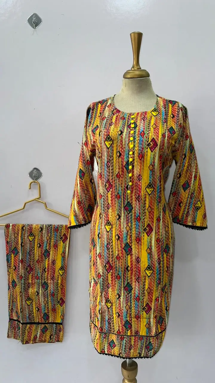 2 Pcs Women's Stitched Bin Saeed Khaddar Dress Long Length