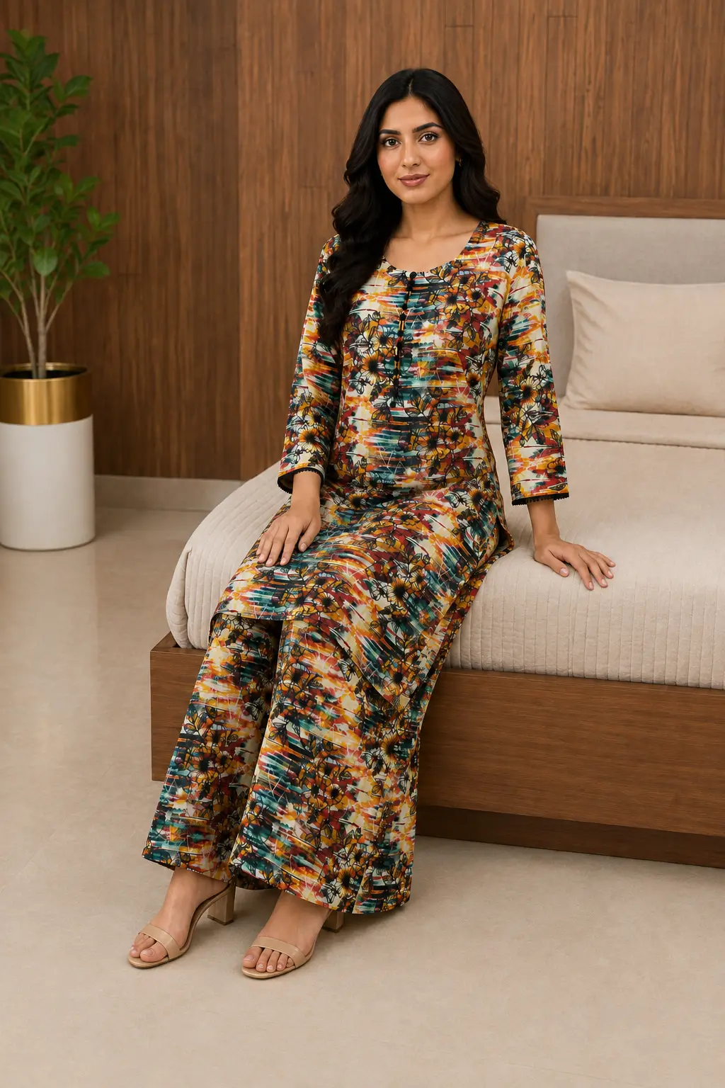 2 Pcs Women's Stitched Bin Saeed Khaddar Dress Long Length